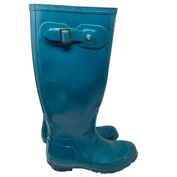 Hunter Original Gloss Tall Rain Boots Rubber W23018‎ Blue Green 5M/6F - Picture 1 of 9